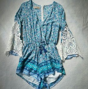 Blue Romper with Lace Details